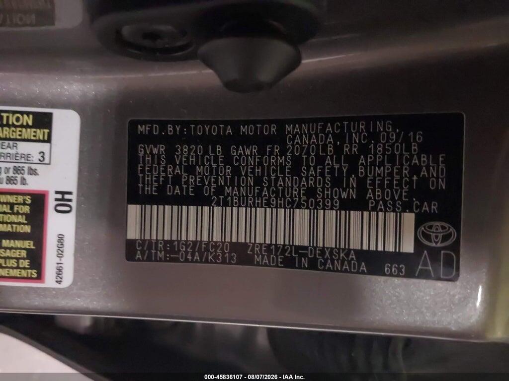 2T1BURHE9HC750399 2017 TOYOTA COROLLA photo no. 9