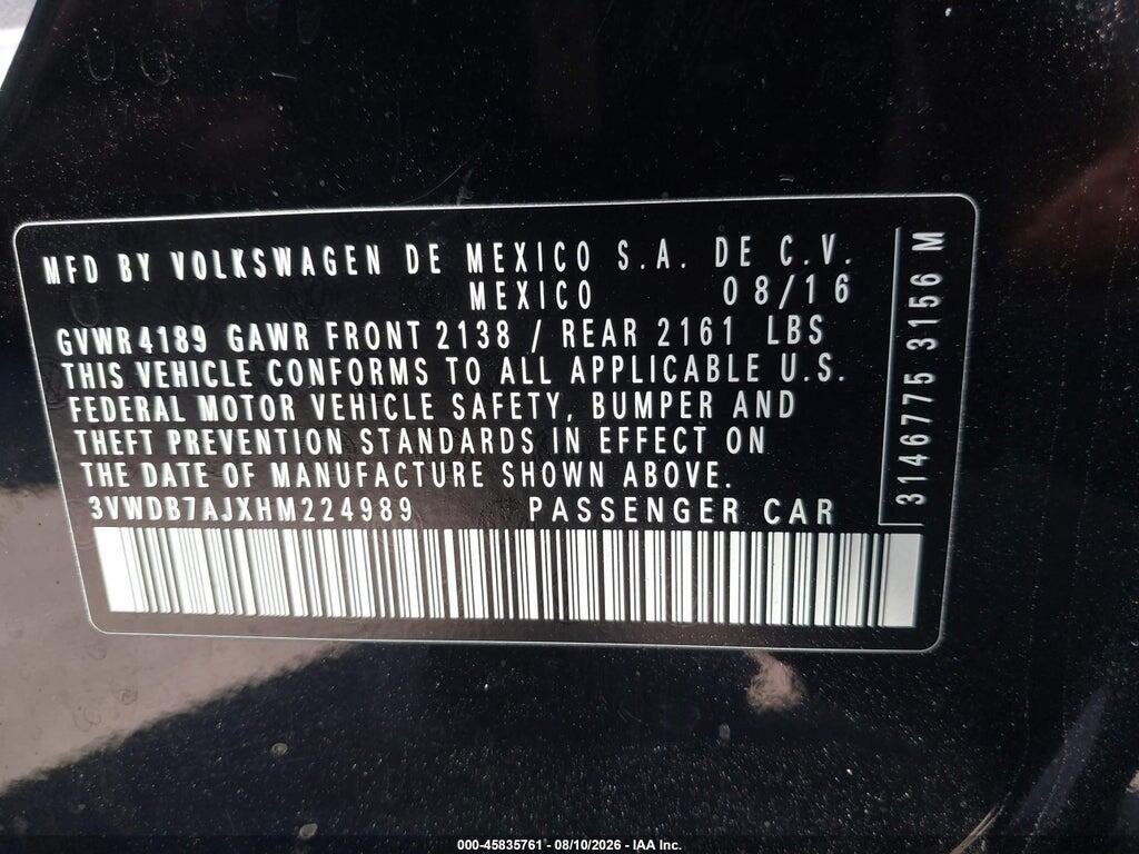 3VWDB7AJXHM224989 2017 VOLKSWAGEN JETTA photo no. 9
