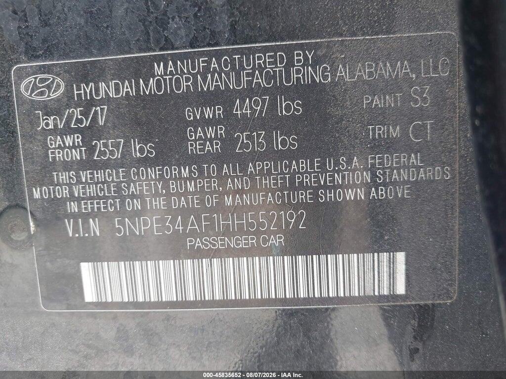 5NPE34AF1HH552192 2017 HYUNDAI SONATA photo no. 9