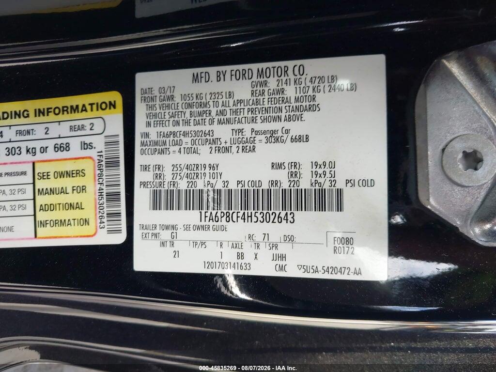1FA6P8CF4H5302643 2017 FORD MUSTANG photo no. 9