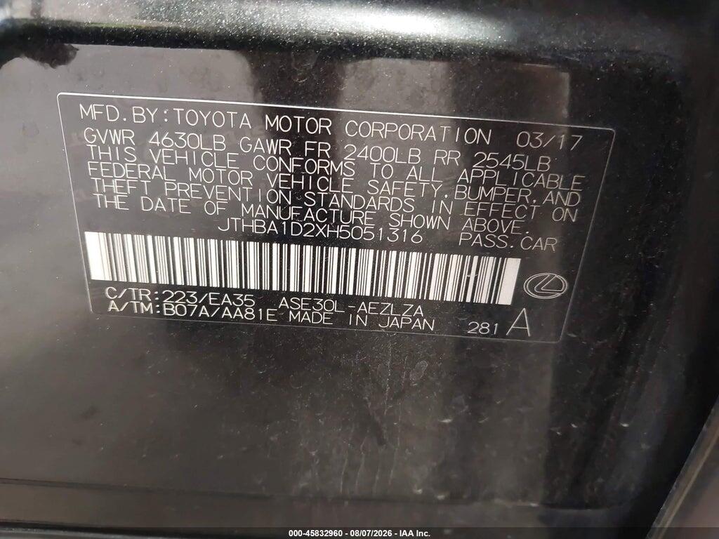 JTHBA1D2XH5051316 2017 LEXUS IS 200T photo no. 9