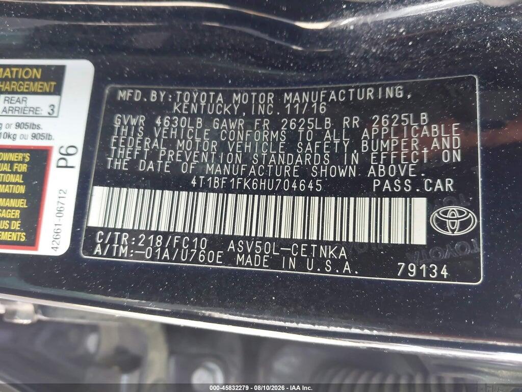 4T1BF1FK6HU704645 2017 TOYOTA CAMRY photo no. 9