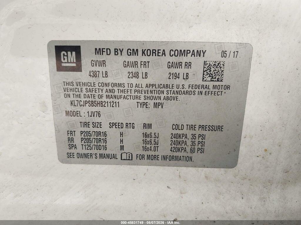 KL7CJPSB5HB211211 2017 CHEVROLET TRAX photo no. 9