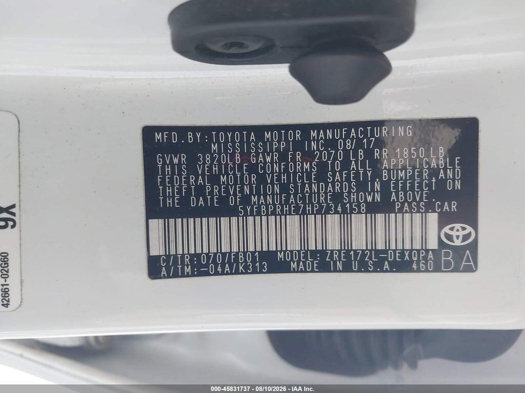 5YFBPRHE7HP734158 2017 TOYOTA COROLLA photo no. 9