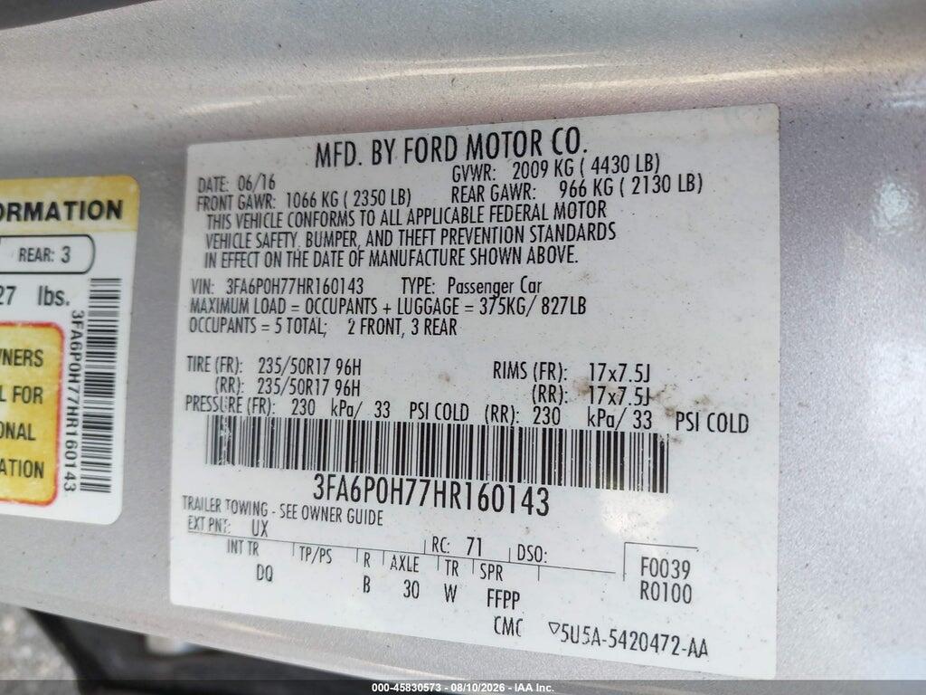 3FA6P0H77HR160143 2017 FORD FUSION photo no. 9