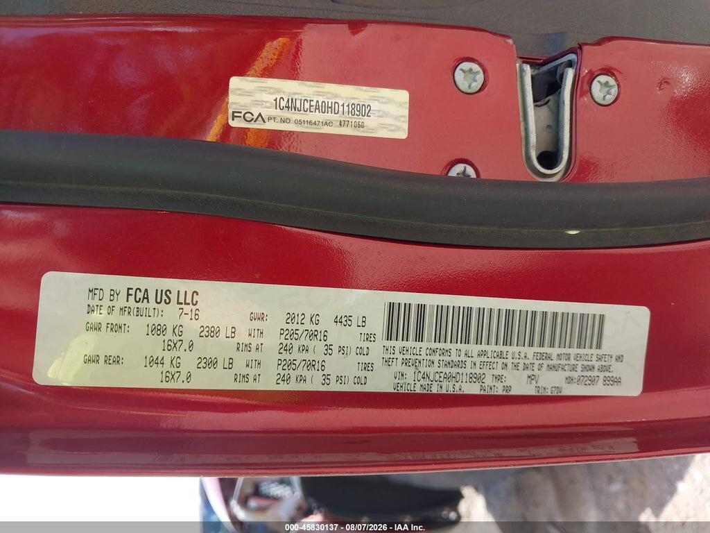 1C4NJCEA0HD118902 2017 JEEP COMPASS photo no. 9