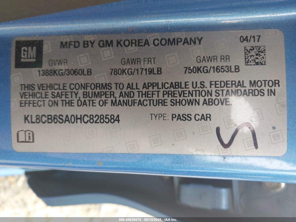 KL8CB6SA0HC828584 2017 CHEVROLET SPARK photo no. 9