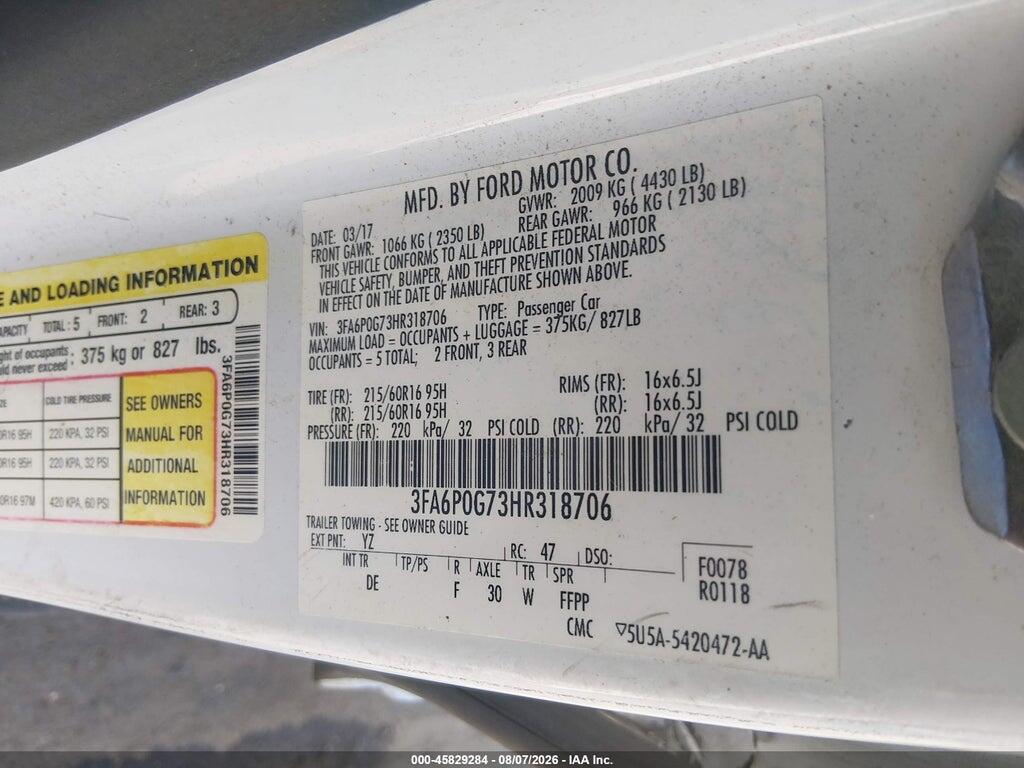 3FA6P0G73HR318706 2017 FORD FUSION photo no. 9