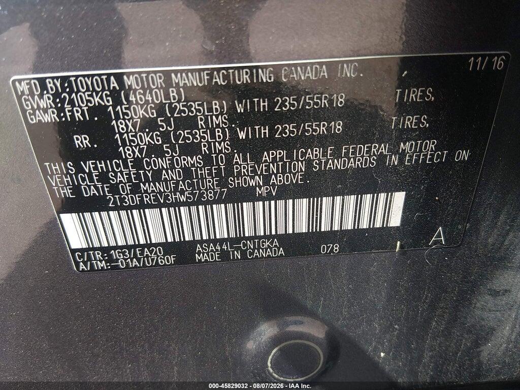 2T3DFREV3HW573877 2017 TOYOTA RAV4 photo no. 9