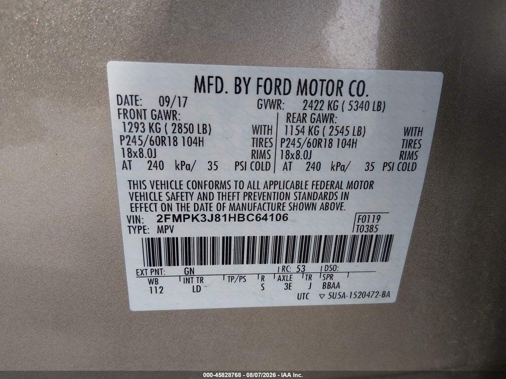 2FMPK3J81HBC64106 2017 FORD EDGE photo no. 9