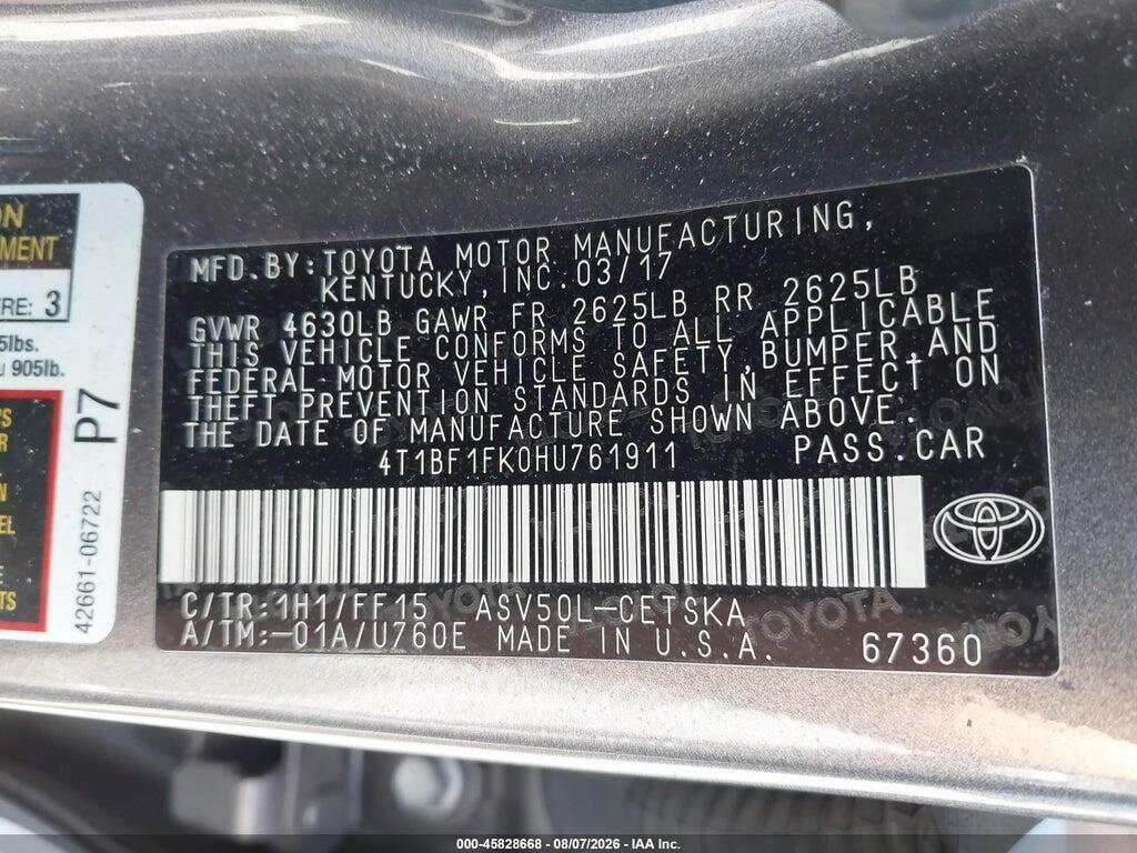 4T1BF1FK0HU761911 2017 TOYOTA CAMRY photo no. 9