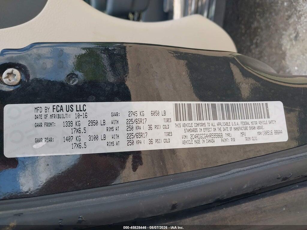 2C4RDGCG4HR595868 2017 DODGE GRAND CARAVAN photo no. 9