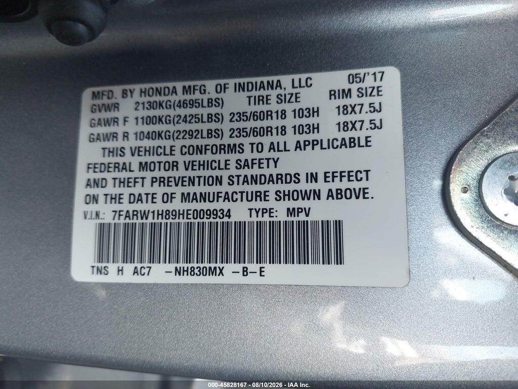 7FARW1H89HE009934 2017 HONDA CR-V photo no. 9