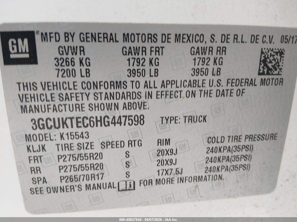 3GCUKTEC6HG447598 2017 CHEVROLET SILVERADO 1500 photo no. 9