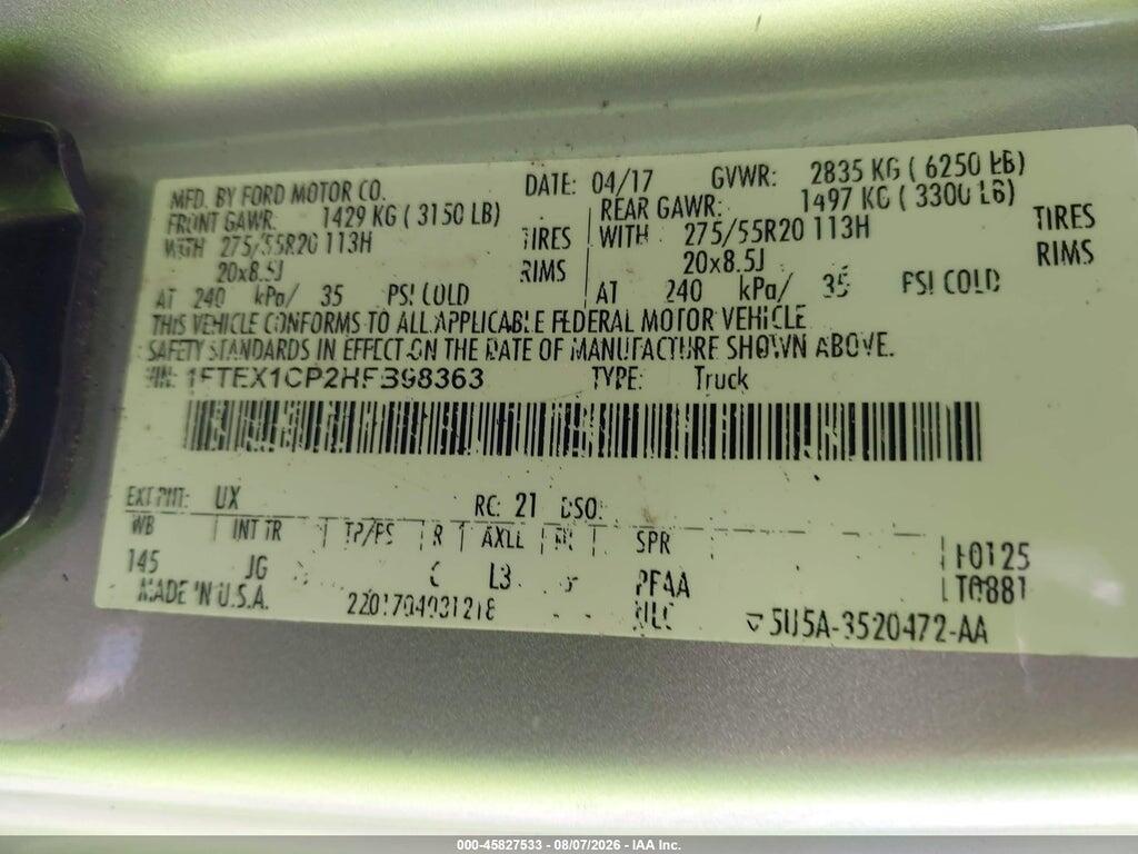 1FTEX1CP2HFB98363 2017 FORD F-150 photo no. 9