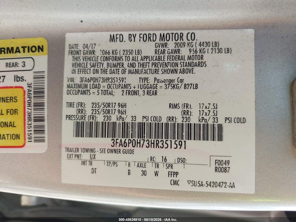 3FA6P0H73HR351591 2017 FORD FUSION photo no. 9