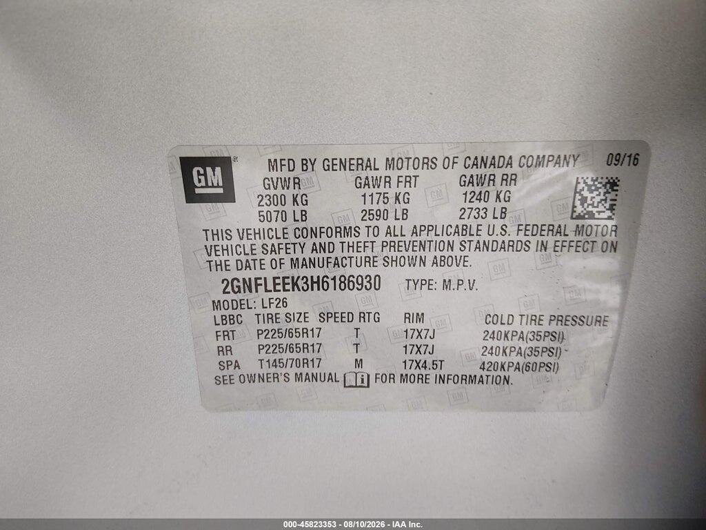 2GNFLEEK3H6186930 2017 CHEVROLET EQUINOX photo no. 9