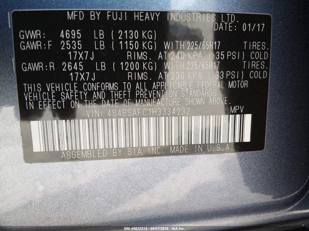 4S4BSAFC1H3334232 2017 SUBARU OUTBACK photo no. 9