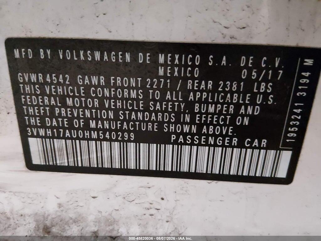 3VWH17AU0HM540299 2017 VOLKSWAGEN GOLF ALLTRACK photo no. 9