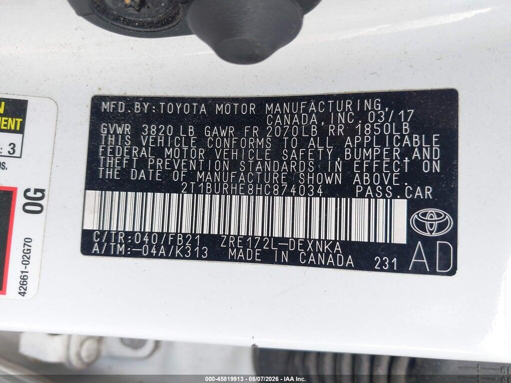 2T1BURHE8HC874034 2017 TOYOTA COROLLA photo no. 9