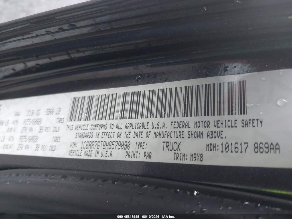 1C6RR7GT8HS579090 2017 RAM 1500 photo no. 9