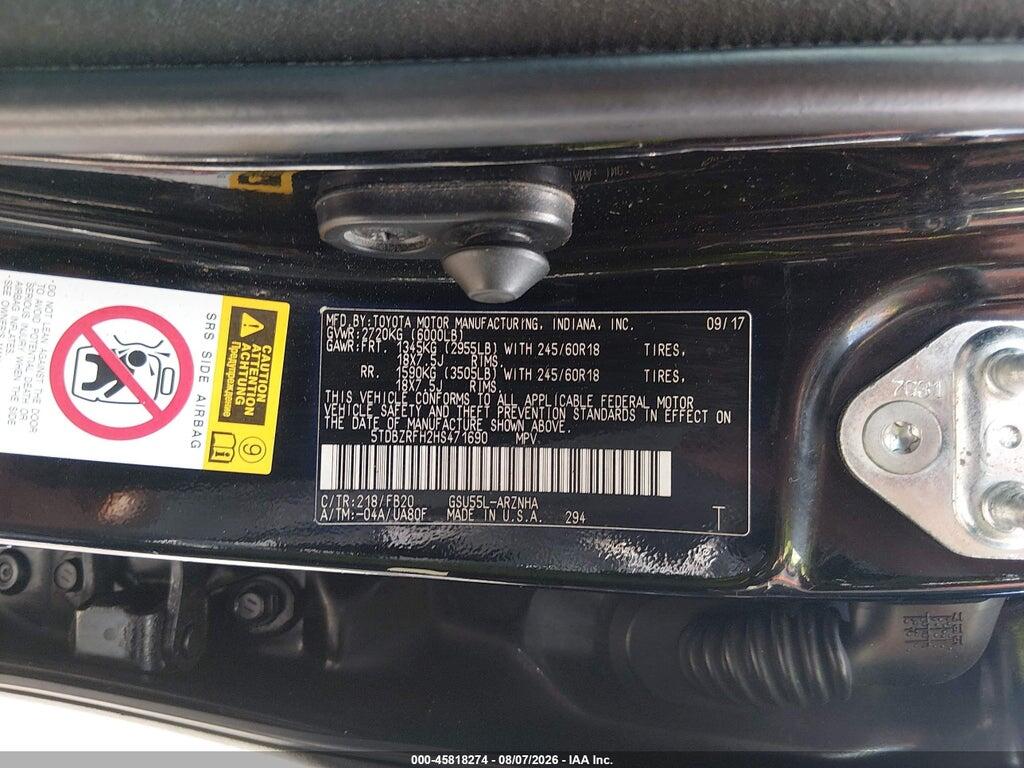 5TDBZRFH2HS471690 2017 TOYOTA HIGHLANDER photo no. 9