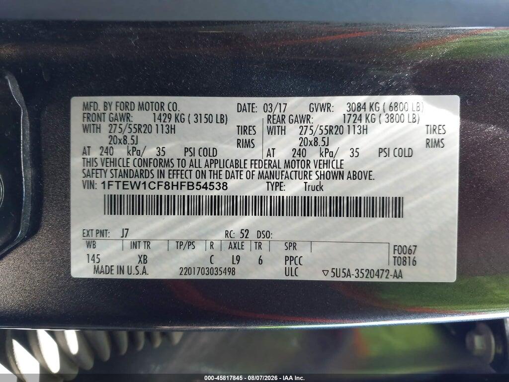 1FTEW1CF8HFB54538 2017 FORD F-150 photo no. 9