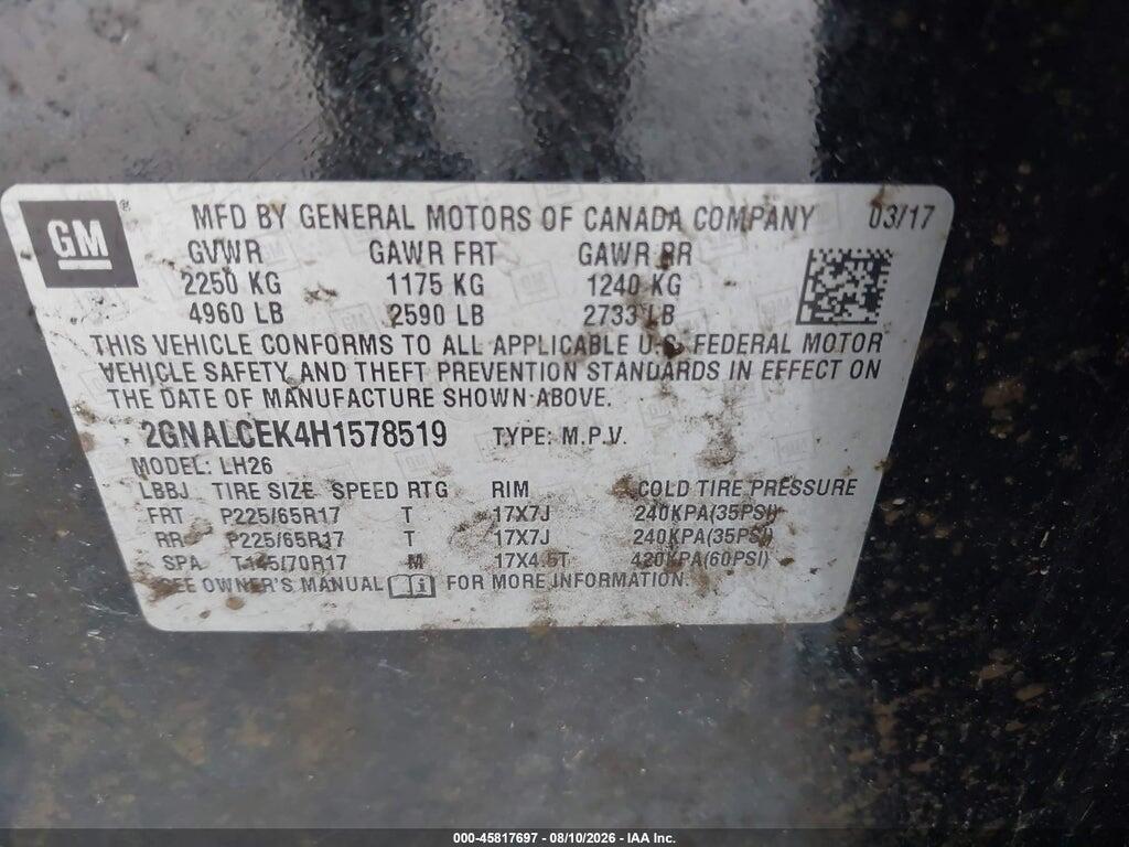 2GNALCEK4H1578519 2017 CHEVROLET EQUINOX photo no. 9