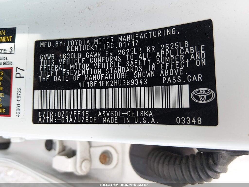 4T1BF1FK2HU389343 2017 TOYOTA CAMRY photo no. 9