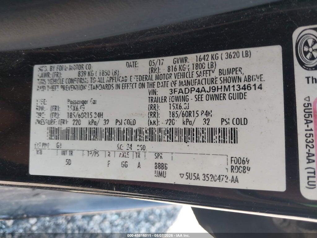 3FADP4AJ9HM134614 2017 FORD FIESTA photo no. 9