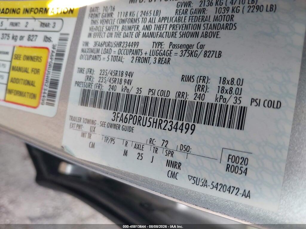 3FA6P0RU5HR234499 2017 FORD FUSION HYBRID photo no. 9