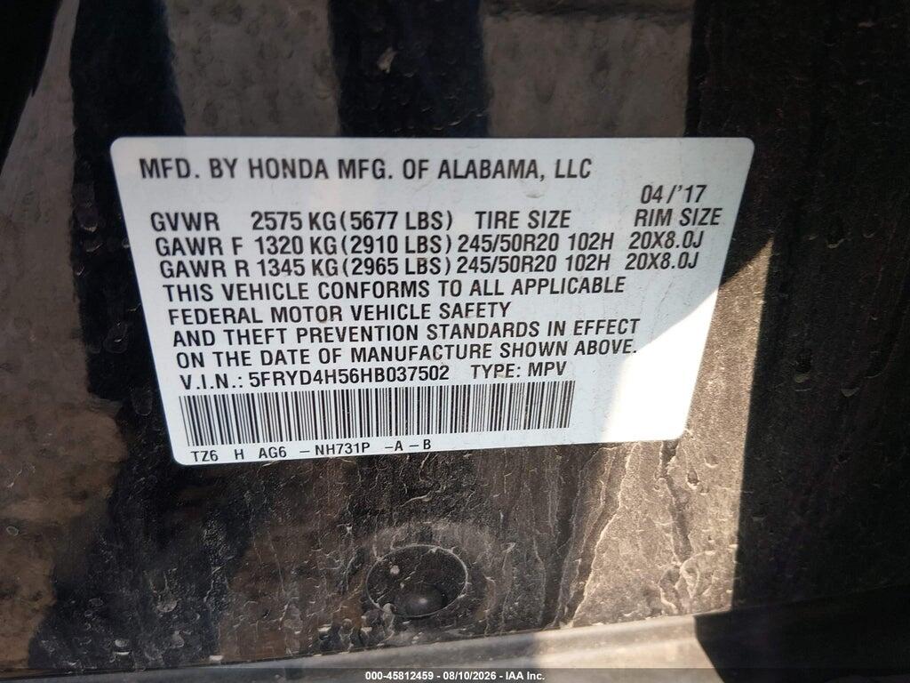 5FRYD4H56HB037502 2017 ACURA MDX photo no. 9