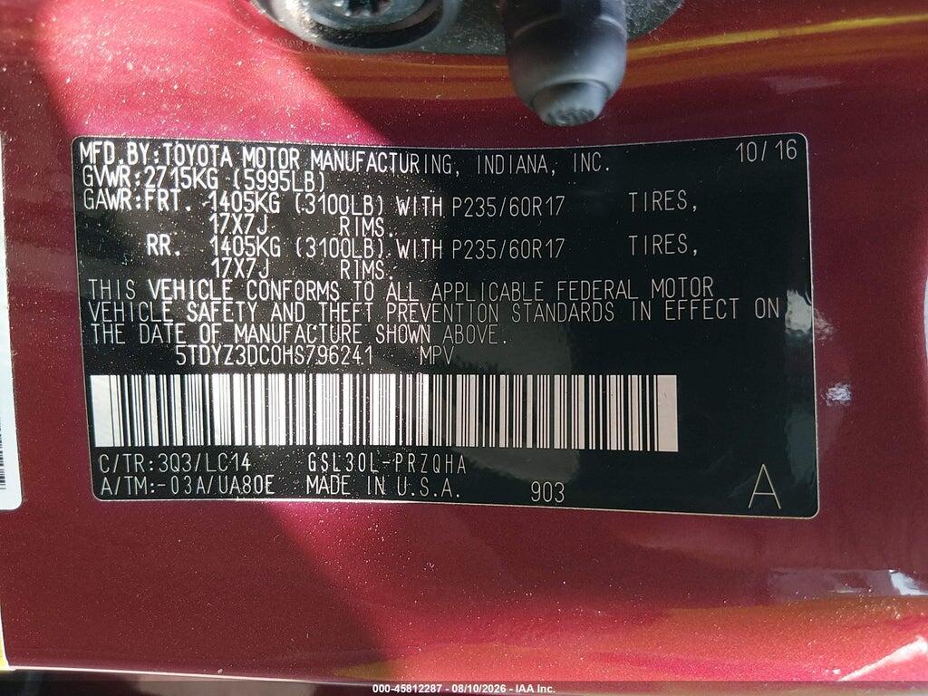 5TDYZ3DC0HS796241 2017 TOYOTA SIENNA photo no. 9