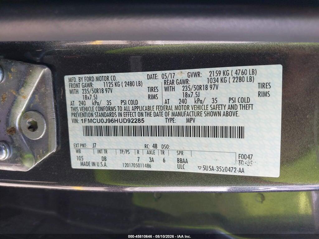 1FMCU0J96HUD92285 2017 FORD ESCAPE photo no. 9