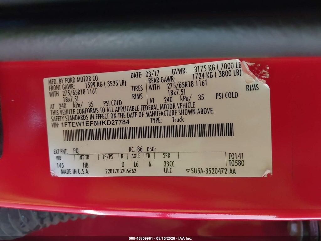 1FTEW1EF6HKD27784 2017 FORD F-150 photo no. 9