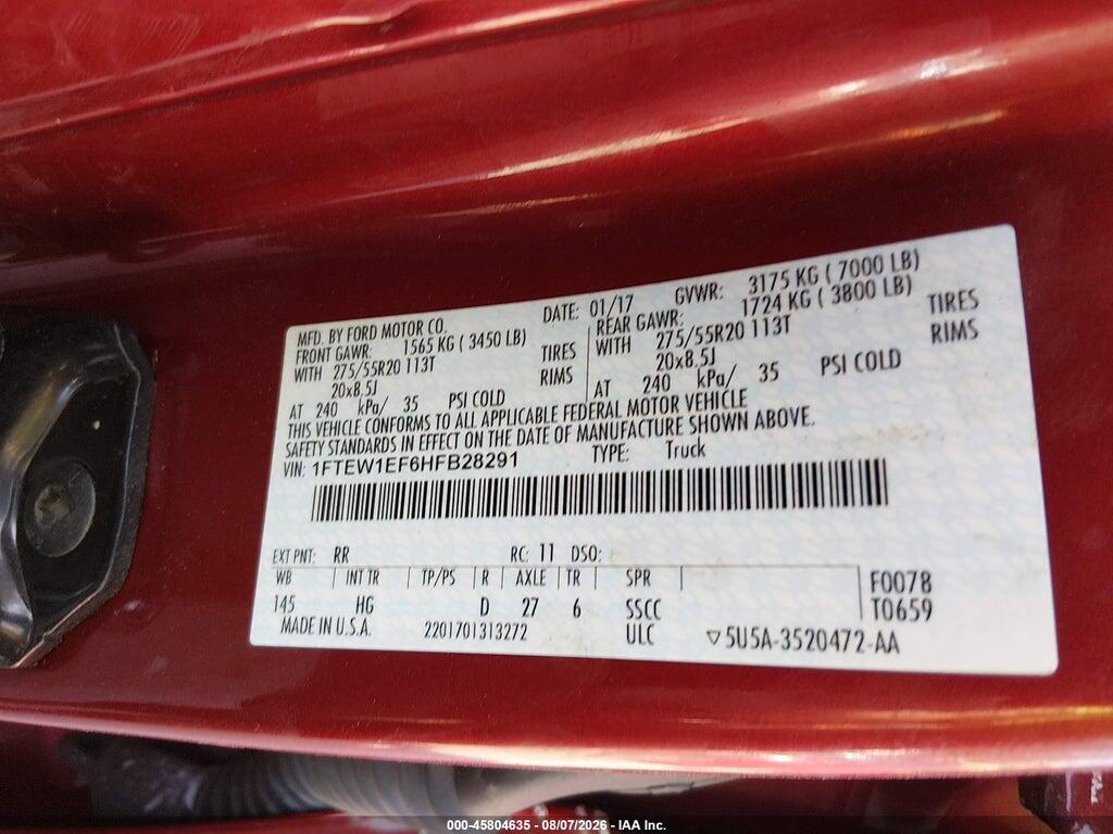 1FTEW1EF6HFB28291 2017 FORD F-150 photo no. 9