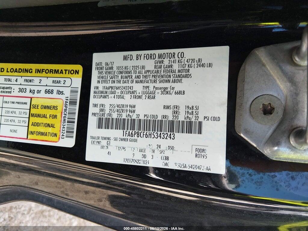 1FA6P8CF6H5343243 2017 FORD MUSTANG photo no. 9