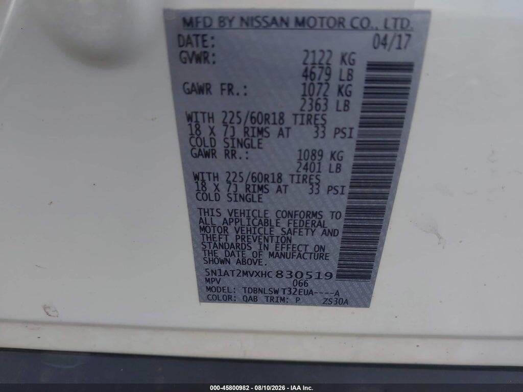 5N1AT2MVXHC830519 2017 NISSAN ROGUE photo no. 9