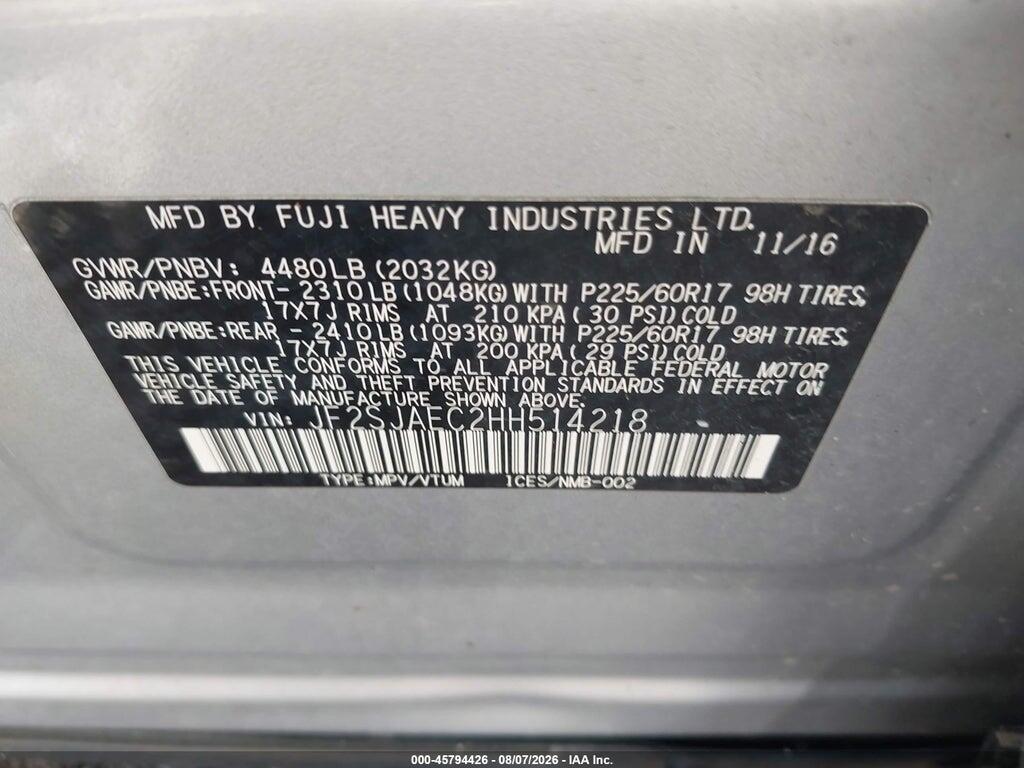 JF2SJAEC2HH514218 2017 SUBARU FORESTER photo no. 9