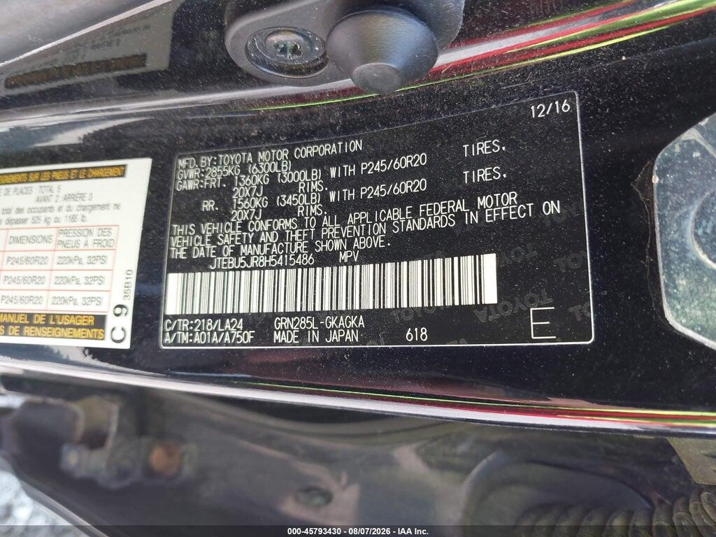 JTEBU5JR8H5415486 2017 TOYOTA 4RUNNER photo no. 9