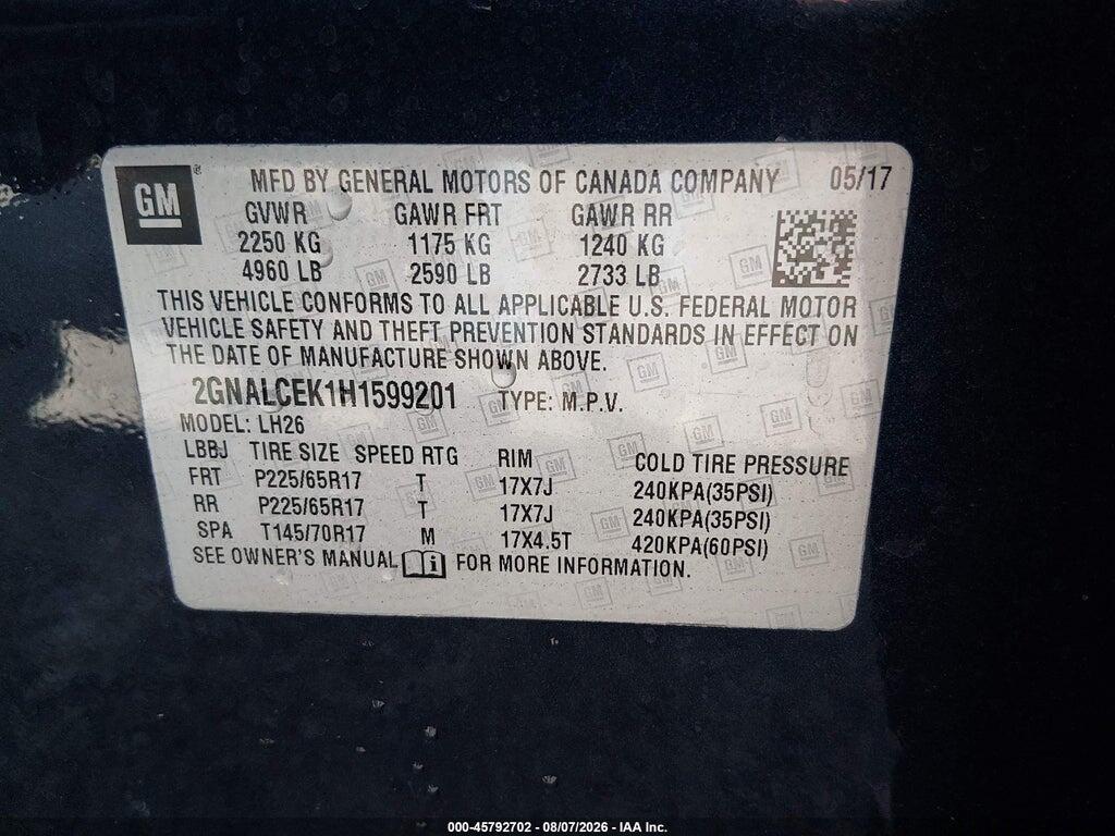 2GNALCEK1H1599201 2017 CHEVROLET EQUINOX photo no. 9