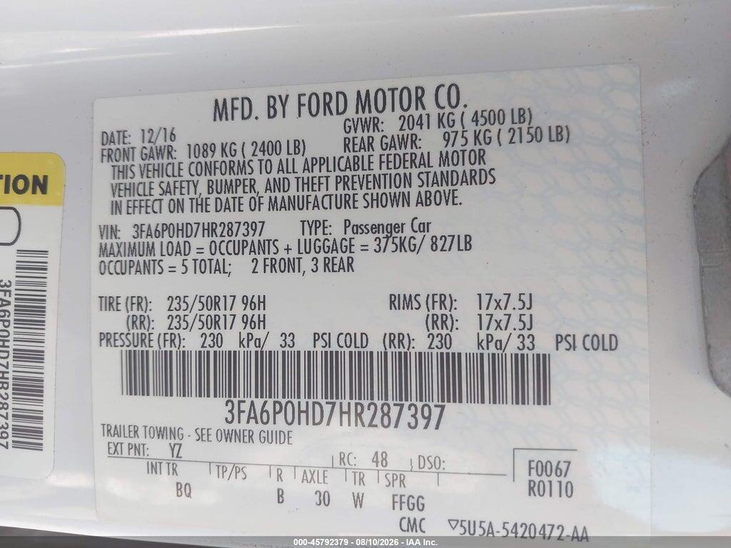 3FA6P0HD7HR287397 2017 FORD FUSION photo no. 9