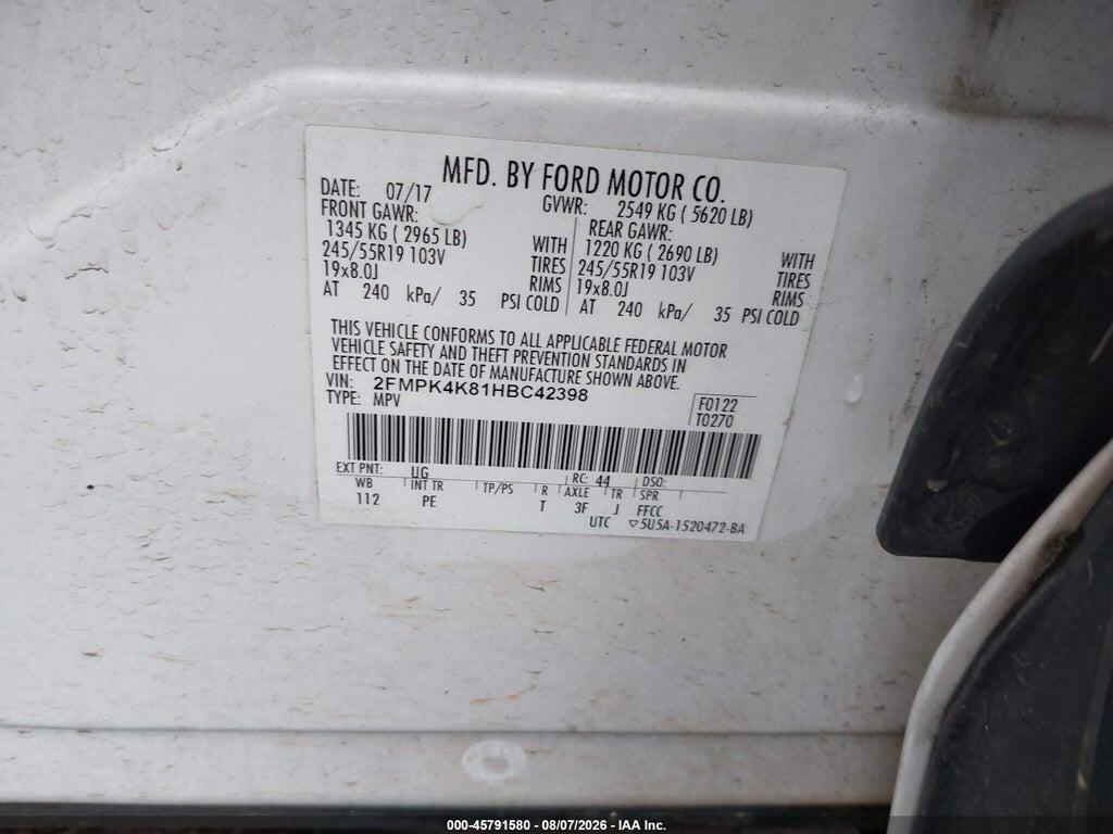 2FMPK4K81HBC42398 2017 FORD EDGE photo no. 9