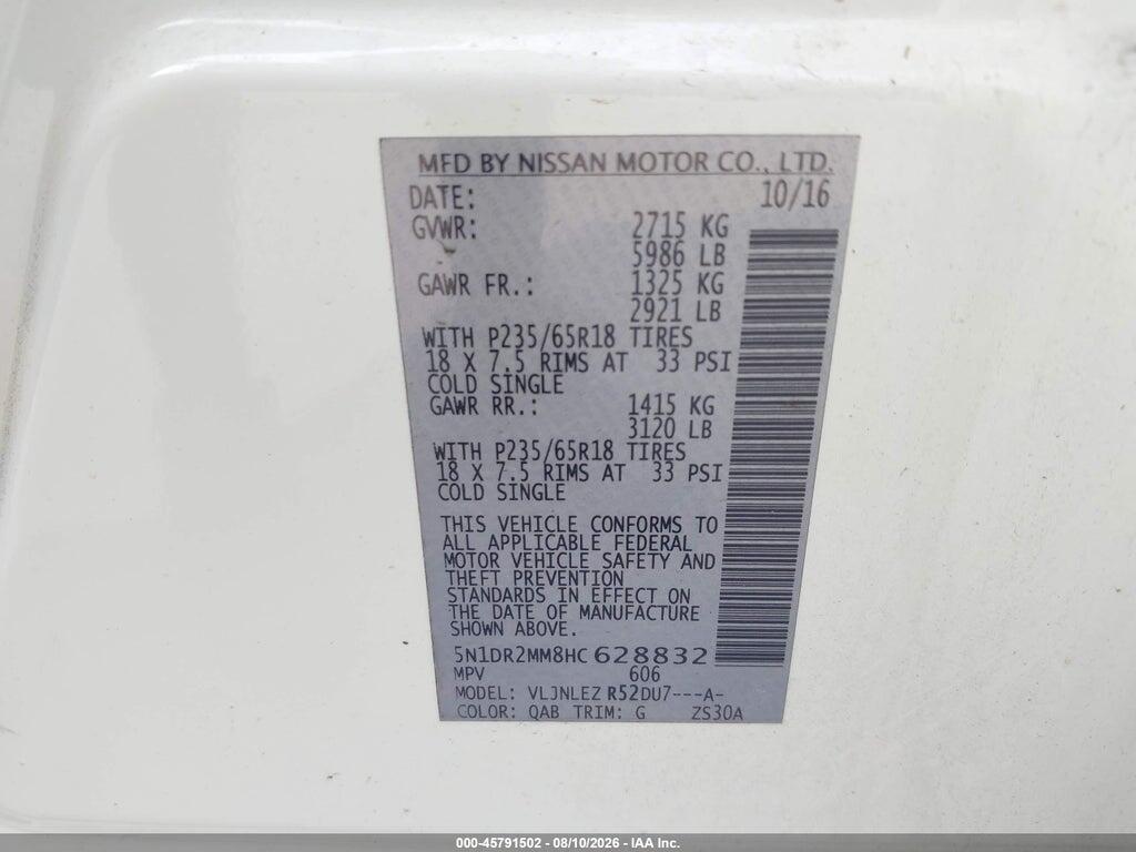 5N1DR2MM8HC628832 2017 NISSAN PATHFINDER photo no. 9