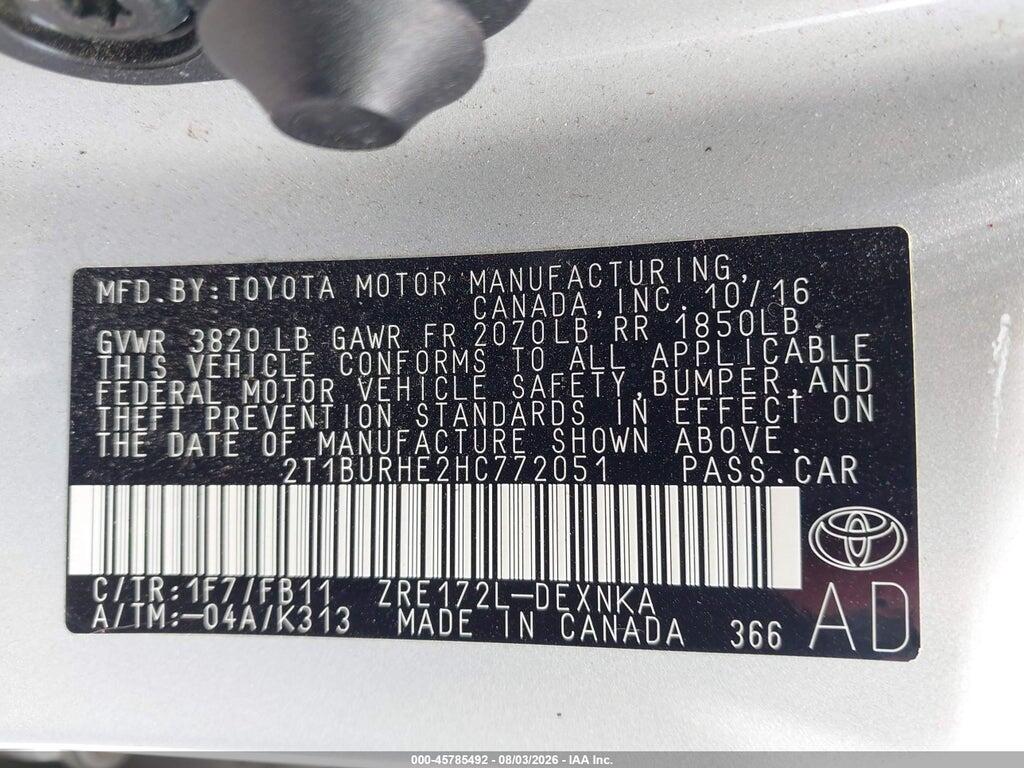 2T1BURHE2HC772051 2017 TOYOTA COROLLA photo no. 9