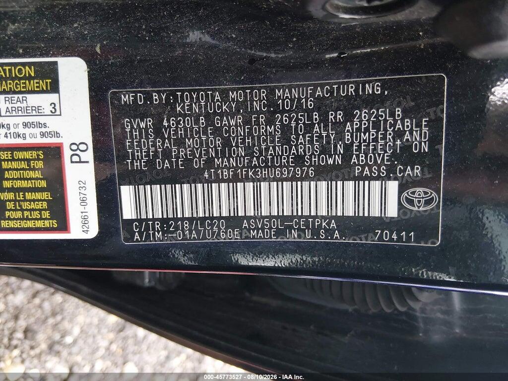 4T1BF1FK3HU697976 2017 TOYOTA CAMRY photo no. 9