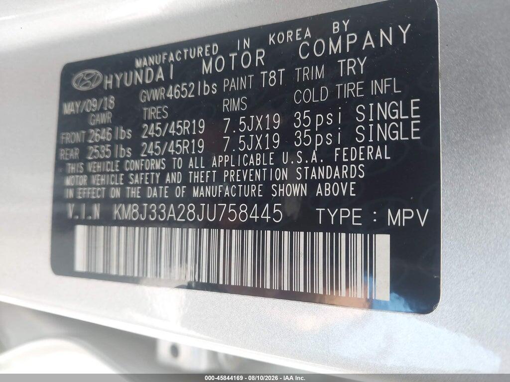 KM8J33A28JU758445 2018 HYUNDAI TUCSON photo no. 9