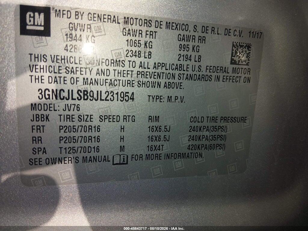 3GNCJLSB9JL231954 2018 CHEVROLET TRAX photo no. 9