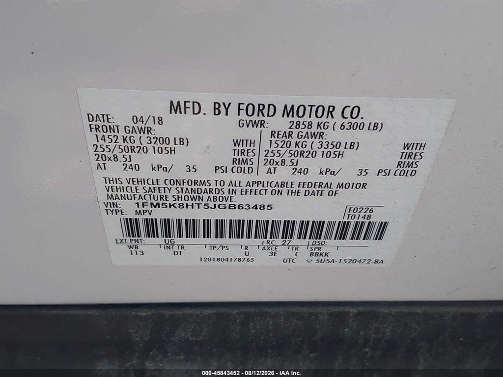1FM5K8HT5JGB63485 2018 FORD EXPLORER photo no. 9