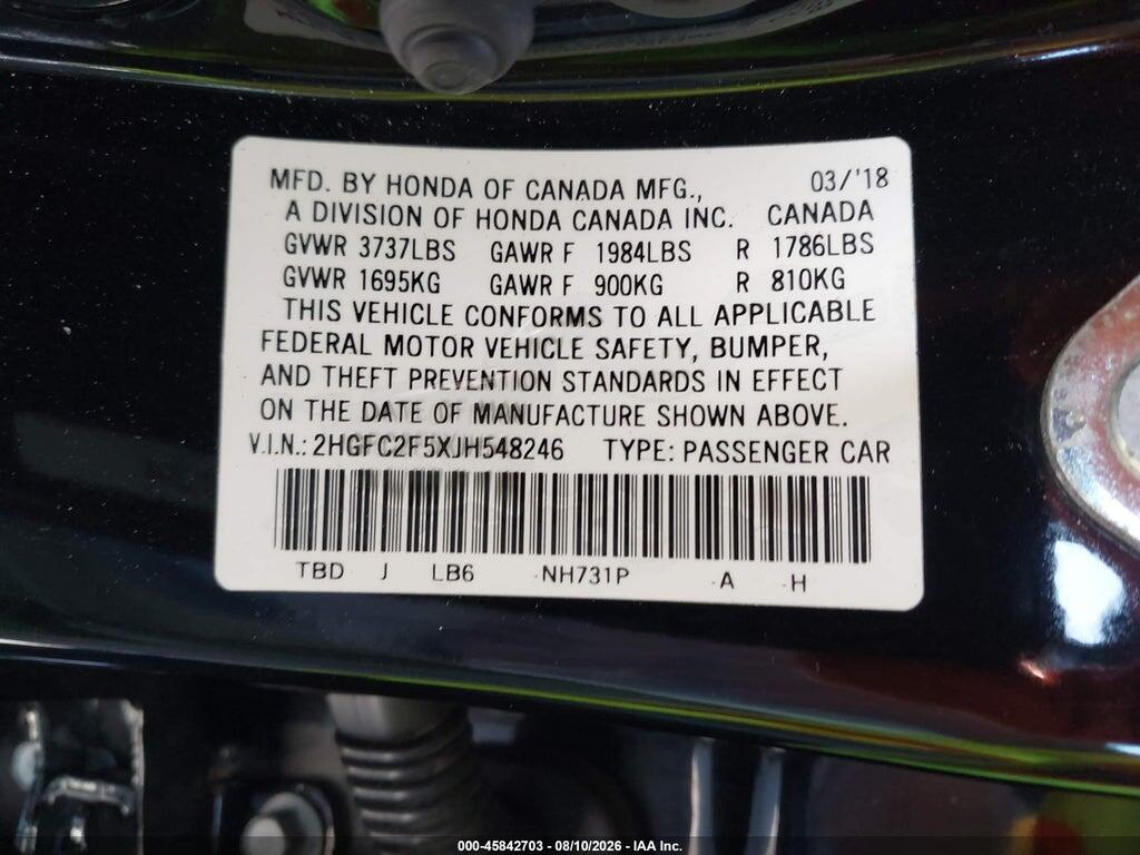 2HGFC2F5XJH548246 2018 HONDA CIVIC photo no. 9